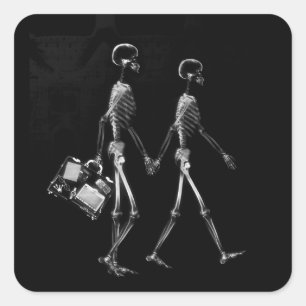 STICKER CARRÉ X-RAY VISION SKELETON COUPLE VOYAGER B&W
