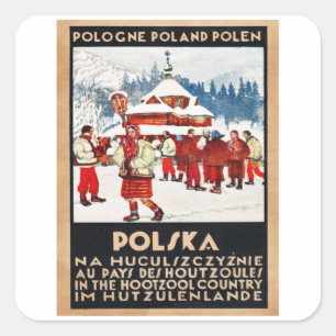 Sticker Carré Xmas polonais blanc - Pologne - Vintage voyage