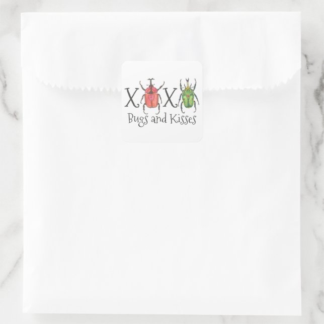 Sticker Carré XOXO Bugs et Baisers Saint Valentin (Sac)