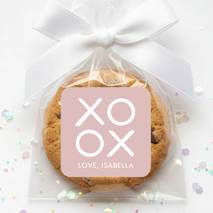 Sticker Carré XOXO Câlins et baisers Rose poudré doux cadeau d'a