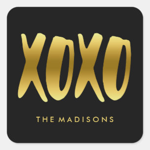 Sticker Carré XOXO Hugs et baisers Faux Gold Typographie noir