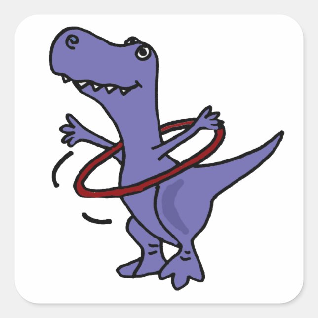 Sticker Carré XX- Dinosaure T-rex amusant avec Hula Hoop (Devant)