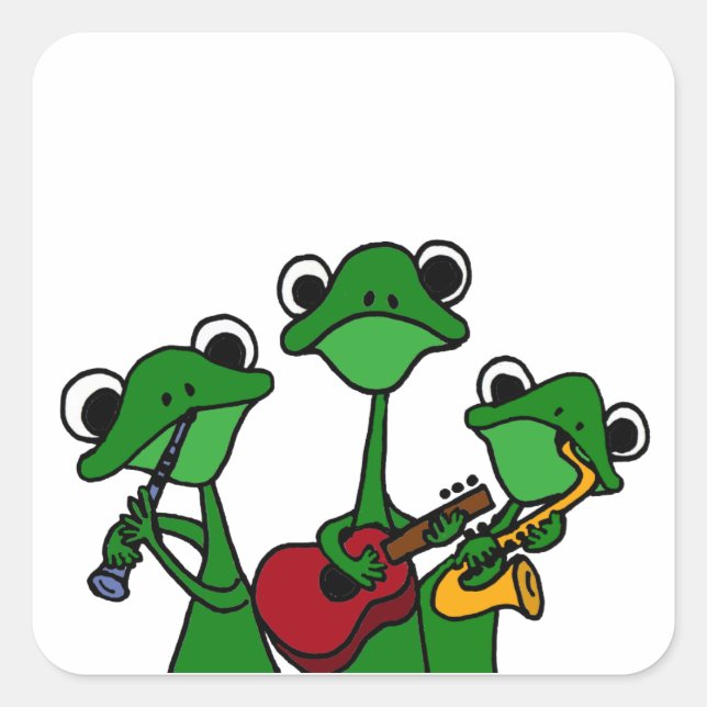 Sticker Carré XX grenouilles jouant la bande dessinée de musique (Devant)