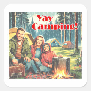 Sticker Carré Yay Camping Dans La Pluie
