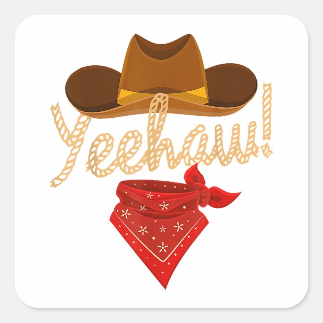 Sticker Carré Yeehaw Western Country Howdy Southern Cowboy Yee H (Devant)