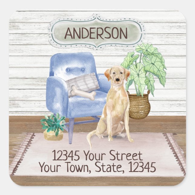 Sticker Carré Yellow Labrador Retriever Nouveau domicile Nouvell (Devant)