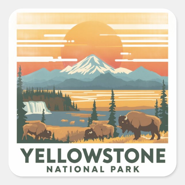 Sticker Carré Yellowstone National Park Adventure Design (Devant)
