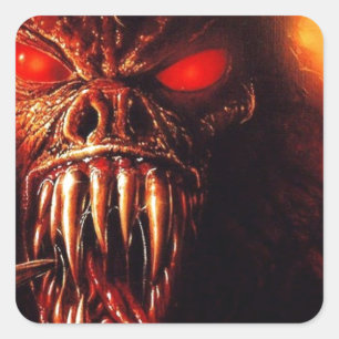 Sticker Carré yeux rouges monstre avec des crocs