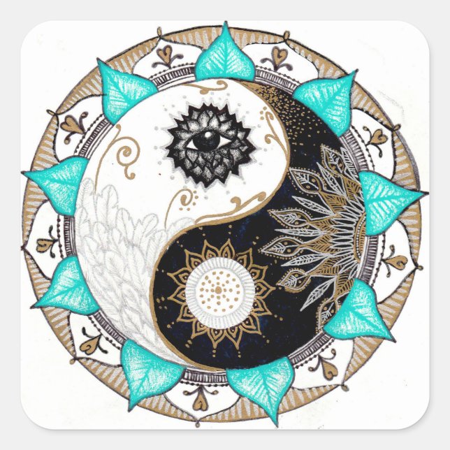 Sticker Carré Yin Yang Mandala (Devant)