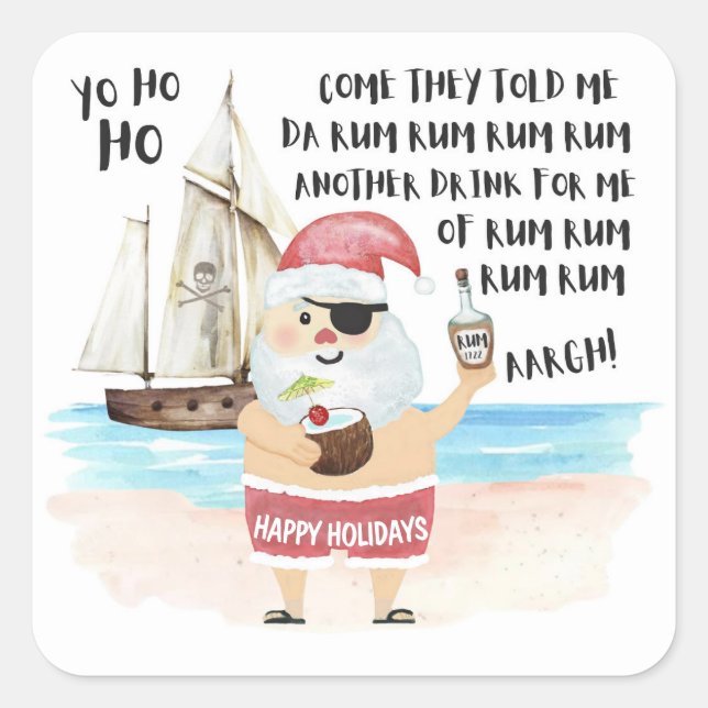 Sticker Carré Yo Ho Pirate Père Noël Ship Rum Noël (Devant)