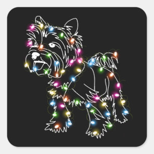 Sticker Carré Yorkie Avec Noël Lumière Yorkie Propriétaire Joli 