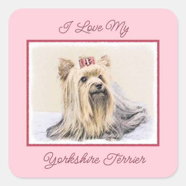 Sticker Carré Yorkshire Terrier Peinture - Cute Original Chien A (Devant)