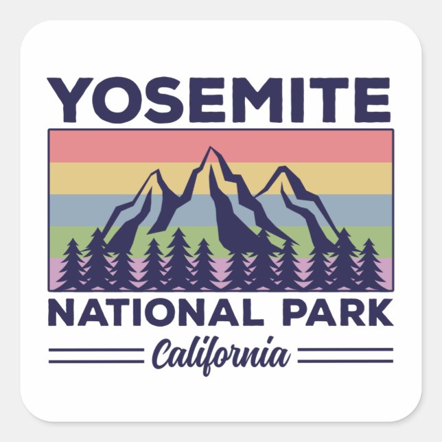 Sticker Carré Yosemite National Park California Retro Randonnée (Devant)