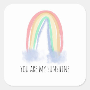 Sticker Carré You are my sunshine watercolor painted rainbow