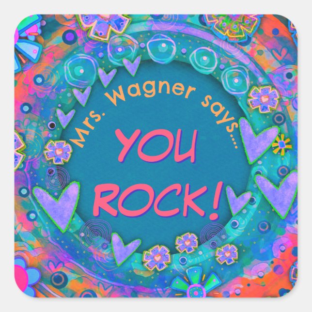 Sticker Carré You Rock Custom Teacher's Name Class Personnalisé (Devant)
