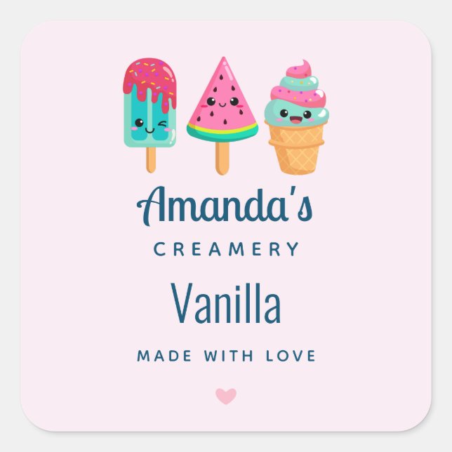 Sticker Carré Yummy Ice Cream Trio Summer Vibe Cuisine Business (Devant)