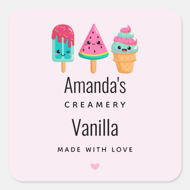 Sticker Carré Yummy Ice Cream Trio Summer Vibe Cuisine Business (Devant)