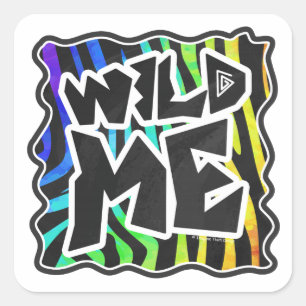Sticker Carré Zebra Black et Rainbow Wild Me