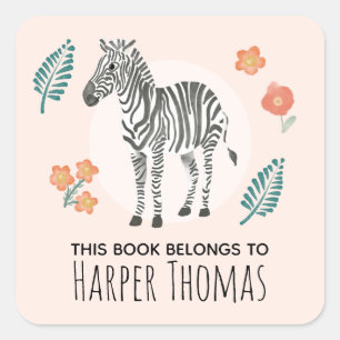Sticker Carré Zebra Kids Bookplate