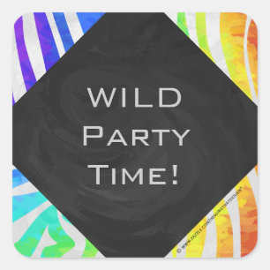 Sticker Carré Zebra Monogram Arc-en-ciel et impression blanche