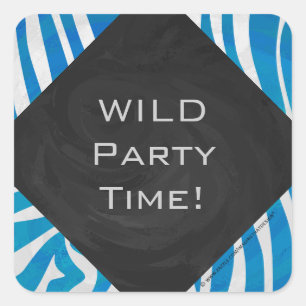 Sticker Carré Zèbre bleu et blanc avec Monogramme