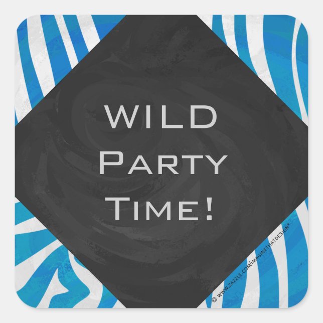 Sticker Carré Zèbre bleu et blanc avec Monogramme (Devant)