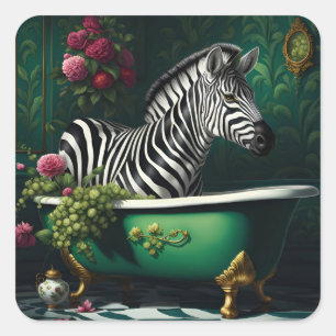 Sticker Carré Zèbre dans une baignoire
