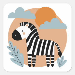 Sticker Carré Zèbre Fantaisiste Inspiré du Style Scandinave