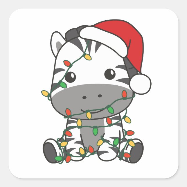 Sticker Carré Zèbre Noël Animaux d'hiver Fêtes Zèbres (Devant)