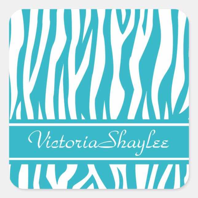 Sticker Carré Zèbre turquoise Imprimer avec texte personnalisé (Devant)