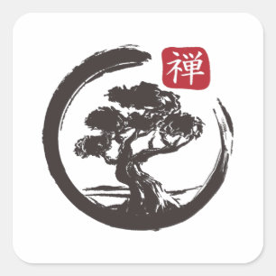 Sticker Carré Zen Bonsai Tree Enso Cercle japonais