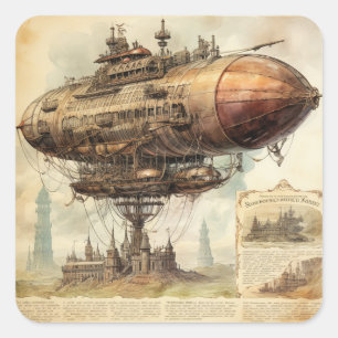 Sticker Carré Zeppelin Steampunk vintage (10)