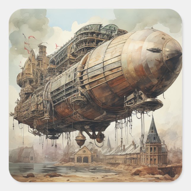 Sticker Carré Zeppelin Steampunk vintage (2) (Devant)
