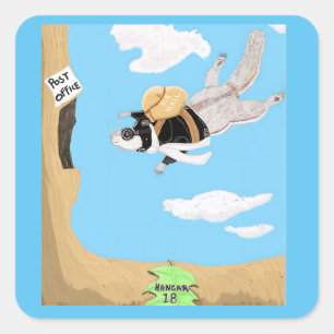 Sticker Carré Ziggy Flying Squirrel 🐿️ livre le courrier