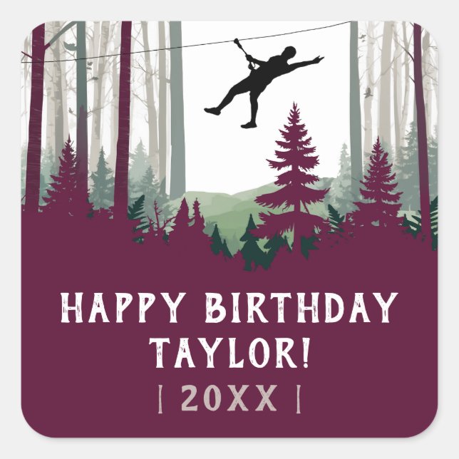 Sticker Carré Zipline Nature Aventure Forêt Bourgogne Anniversai (Devant)