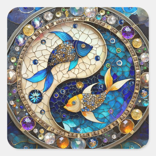 Sticker Carré Zodiac - Poissons de poisson Yin et Yang (Devant)