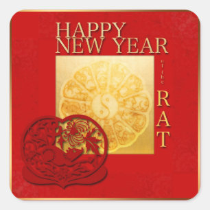 Sticker Carré Zodiac signes Yin Yang Rat chinois Année 2020 Carr