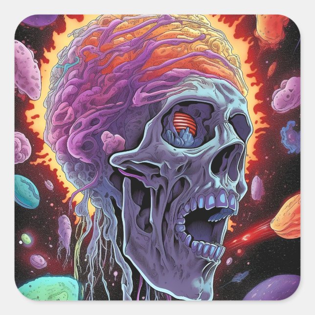 Sticker Carré Zombie Crâne Créature Sci-fi Horreur Art (Devant)