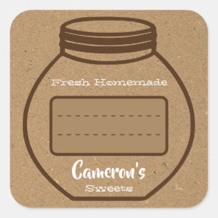 Sticker Carré Zone de texte vierge Papier Kraft Brown Jam Jar Ét