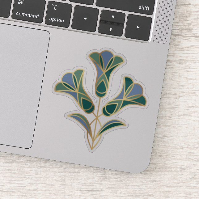 Sticker Carrelage Art Déco Floral. Vert, Bleu et Or (Détail)