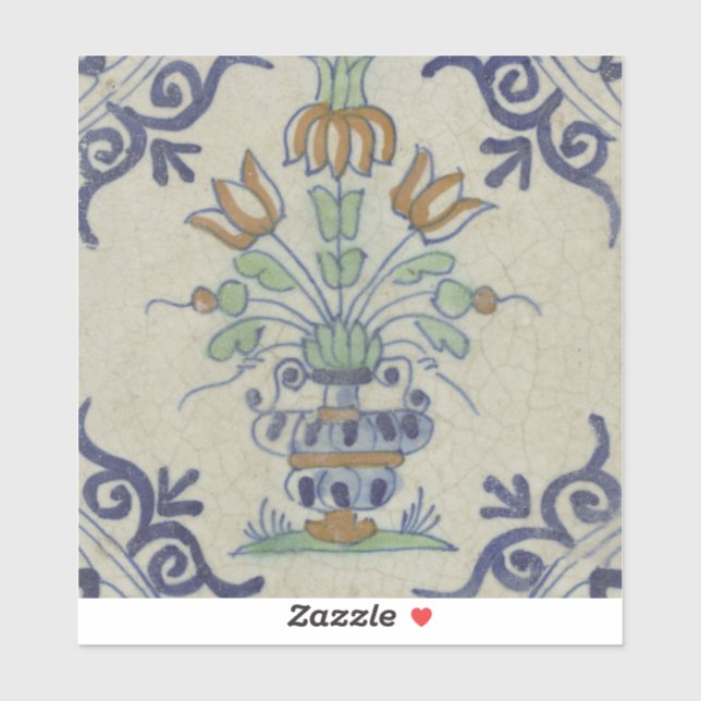 Sticker Carrelage Delft Antique Pot de Fleur Céramique (Feuille)