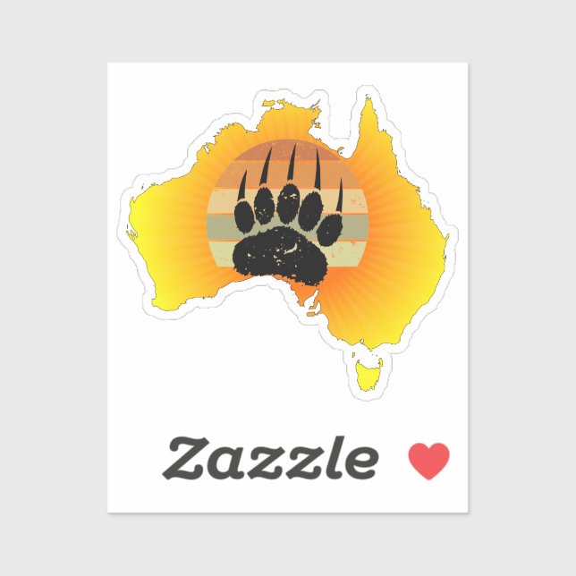 Sticker Carte Australie Sunny Ours Avec Sunset Rétro (Feuille)