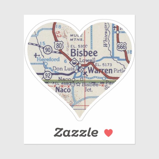 Sticker Carte Bisbee AZ (Feuille)