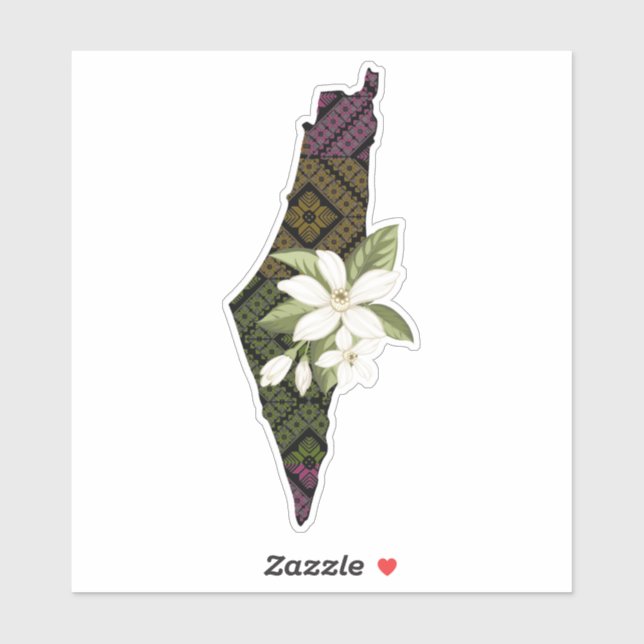 Sticker Carte Colorée De Tatreez De Palestine (Feuille)
