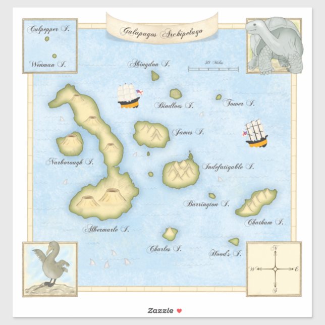 Sticker Carte de l'archipel des Galapagos anciens de Faux  (Feuille)