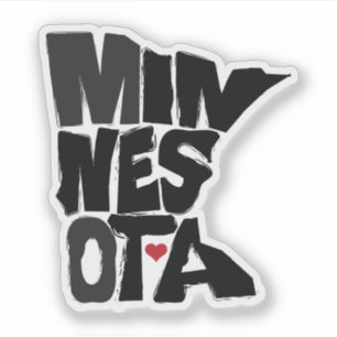 Sticker Carte de l'état du Minnesota Typographie avec coeu