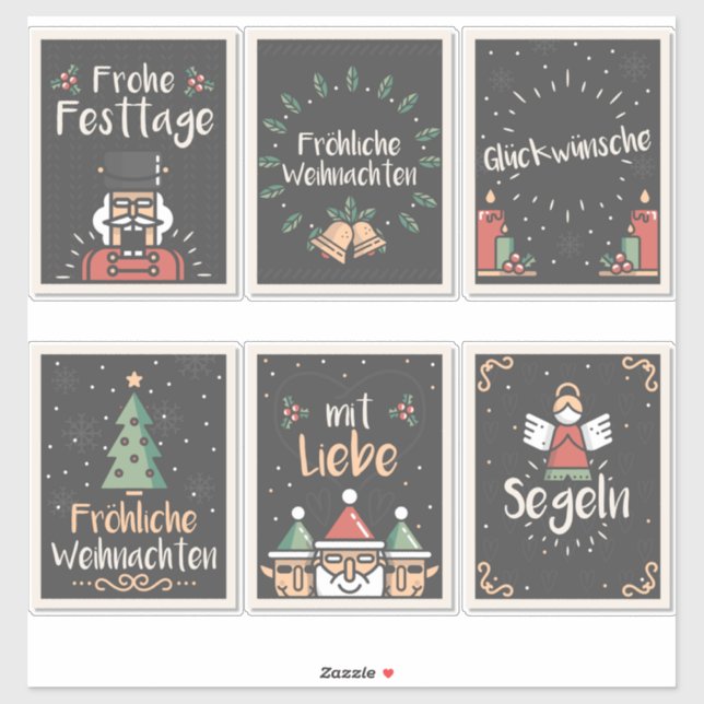 Sticker Carte de Noël allemande Fröhliche Weihnachten (Feuille)