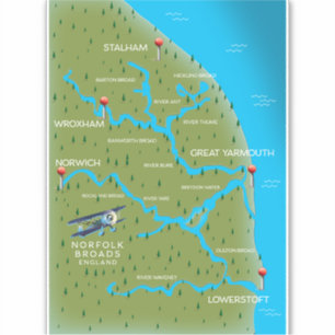 Sticker Carte de Norfolk Broads Angleterre.