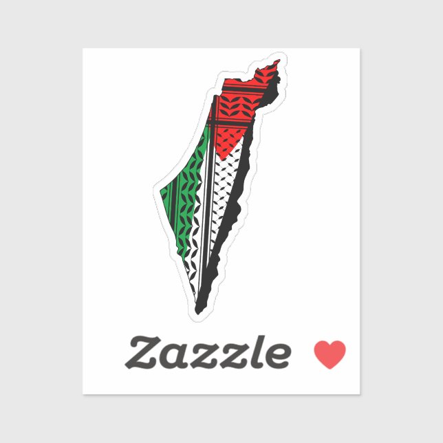 Sticker Carte de Palestine avec drapeau et Motif Keffiyeg (Feuille)