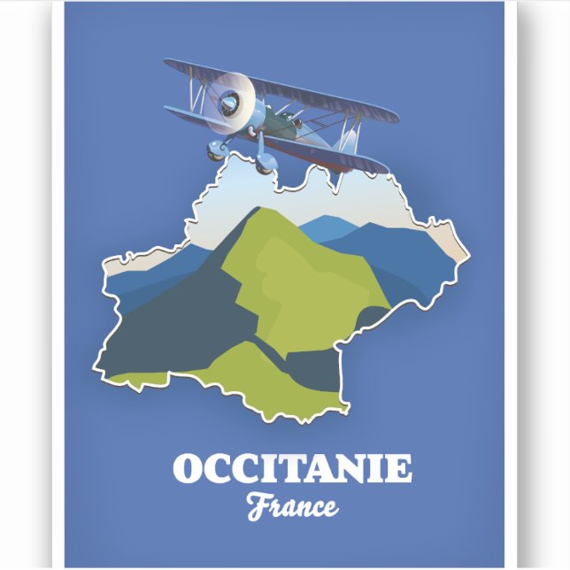 Sticker Carte de voyage Occitanie France (Devant)